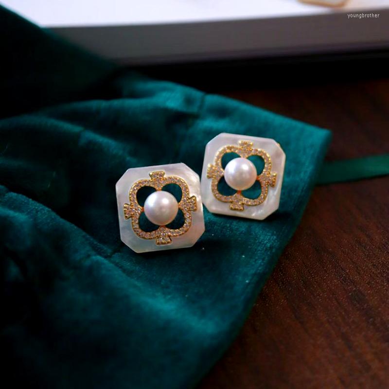 

Stud Earrings MIQIAO Pearl 925 Real Money Authentic Sterling Silver Jewelry Luxury Gold Color 2022 Trend Fritillary