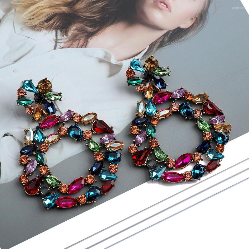 

Dangle Earrings Vintage Metal Hollow Full Colorful Crystal Big Drop For Women Boho Pendant Pendientes Luxury Jewelry Accessories