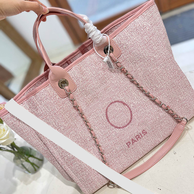 

Womens Designer Canvas Beach Shopping Bags Deauville Clutch With Chain Silver/Gold Metal Hardware Crossbody Shoulder Large Capacity Outdoor Handbags 37x29cm, Black