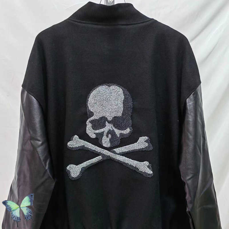 

Men's Jackets MMJ Skull Print Black Jacket Men Women Hip Hop Leather Sleeve Jacket Baseball Uniform Embroidery Logo Matermind Cardigan T221202