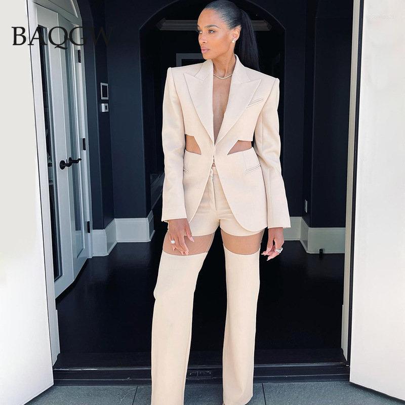 

Women's Tracksuits Autumn Women Long Sleeve Sexy Hollow Out Designer Coat And Pants Set High Street Fashion Celebrity Office Lady Blazer, Khaki