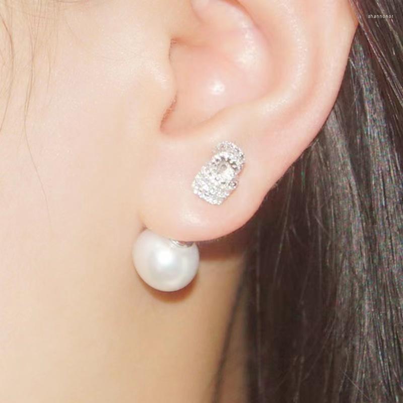 

Stud Earrings Real 925 Sterling Siliver Fashion Simple Shell Pearl Shinning Zircon For Women Luxury Fine Jewelry Gift Party
