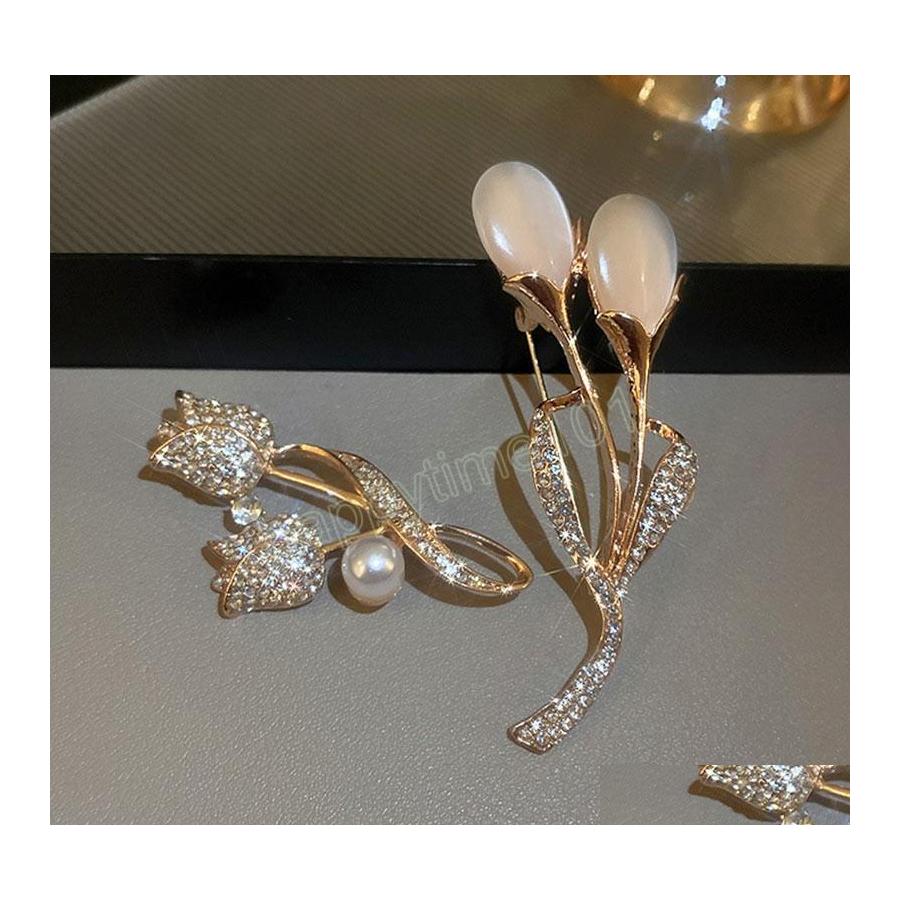 

Pins Brooches Rhinestone Flower Brooches For Women Elegant Tip Bouquet Lapel Pins Wedding Party Jewelry Gift Drop Delivery Dhjza