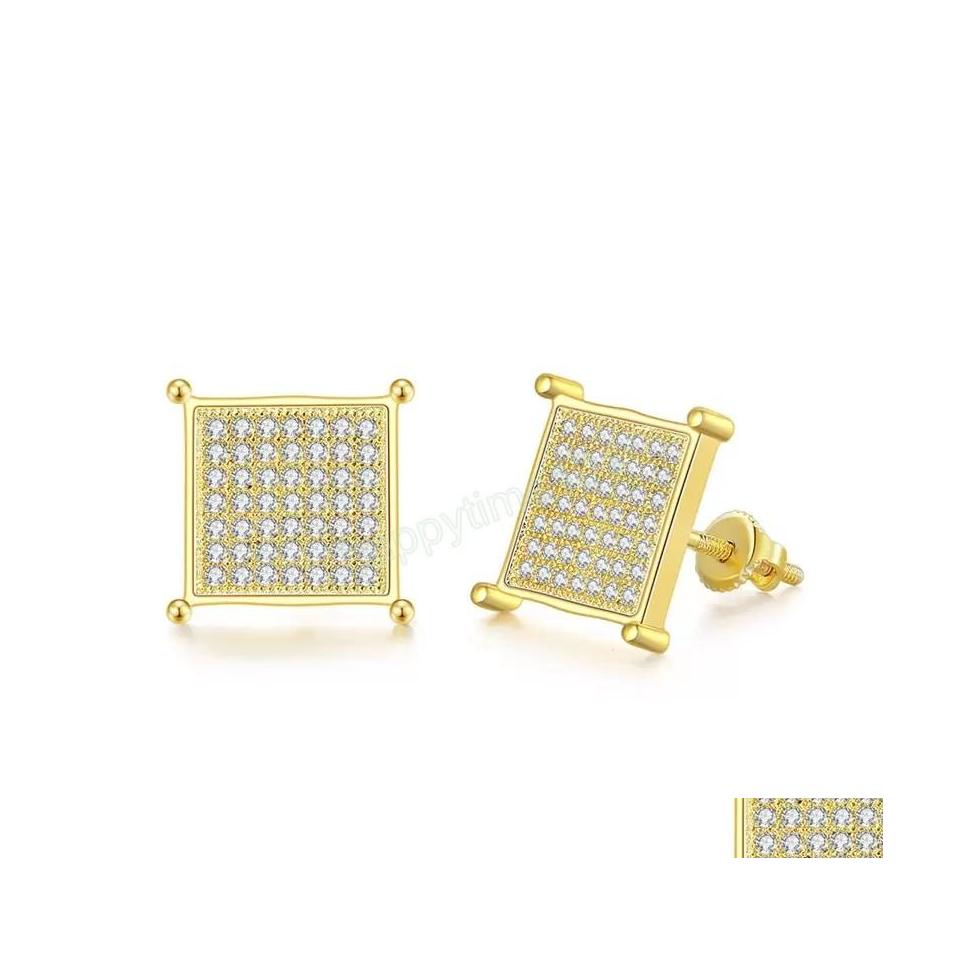 

Stud Fashion Women Mens Stusd Earrings Micro Setting Cz Stone Square Stud Earings Bling Punk Wedding Gift For Friends Drop Delivery J Dhon8