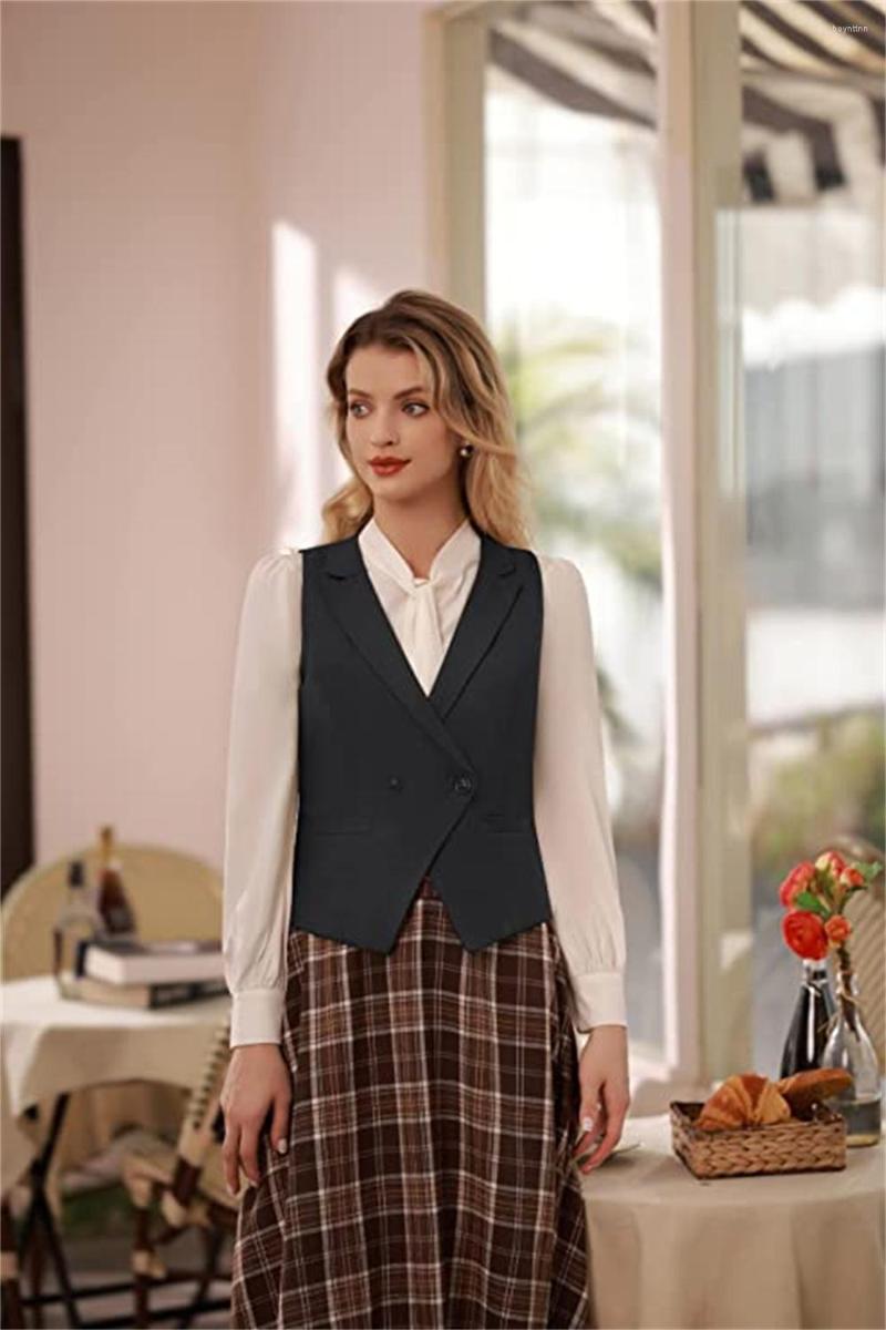

Women's Vests Ladies Elegant Vest Double Breasted Vintage Office Lapel Jacket With Pockets, Black