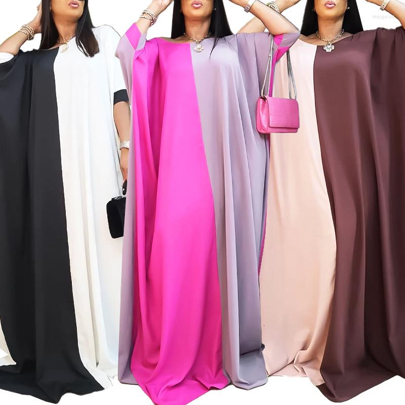 

Ethnic Clothing 2022 Polyester African Dresses For Women Summer Short Sleeve V-neck Long Dress Robes Clothes