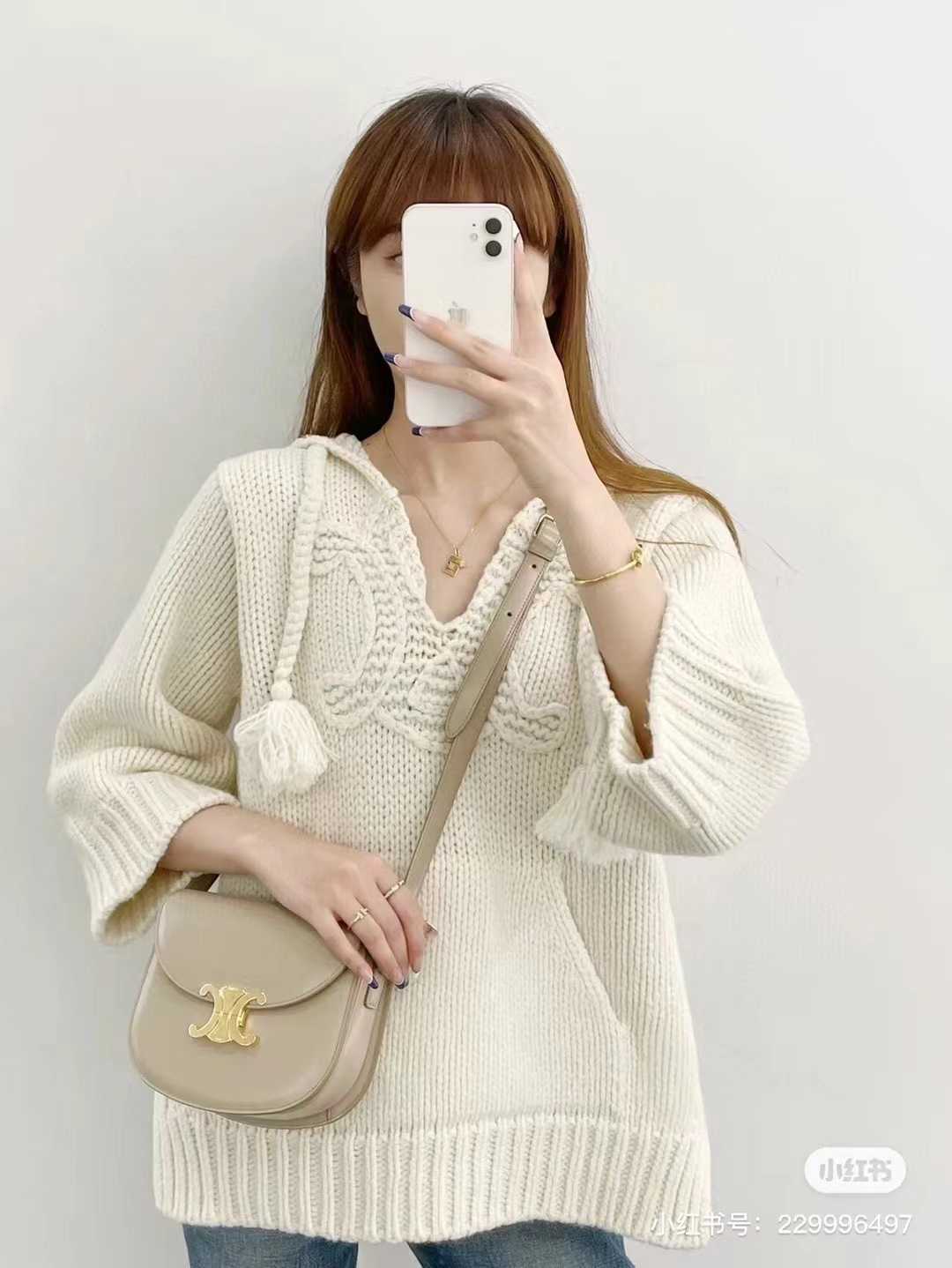 

Women' Jacket Sweater Coat Cell 22FW Celebrity Hooded Long Sleeved Women Wide Loose Thin and Autumn Fashion V-neck WomenElega NO71, Creamy-white