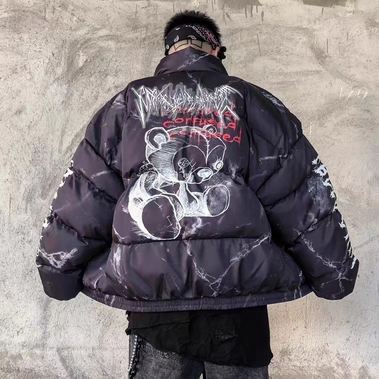 

Men's Down Parkas Hip Hop Jacket Hurt Bear Print Men Winter Parka Thick Warm Windbreaker Harajuku Casual Cotton Loose Coat Streetwear Y2k Clothes 221202, F-5