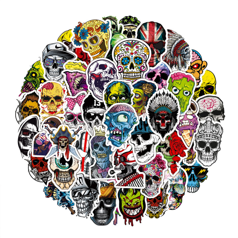 

50PCS/pack Phantom Colorful Terror Skull Stickers Book Laptop Guitar Motorcycle Luggage Skateboard DIY Decorative Decal, Multi colors