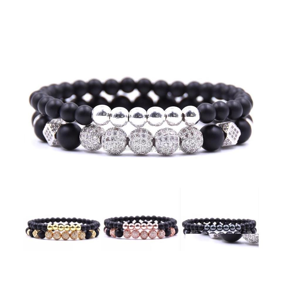 

Charm Bracelets 2Pcs/Set Black 6Mm Beads Natural Stone Bracelet Set Matte Elastic Line Bracelets Bangle Couple Fashion Jewelry Birth Dh1Nc