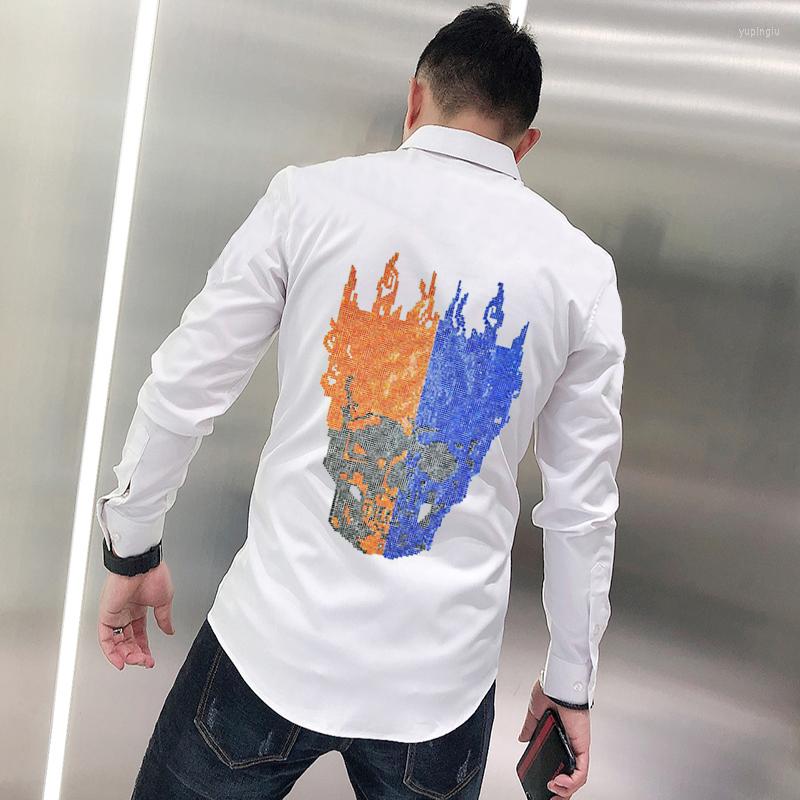 

Men's Casual Shirts Handsome Men's Shirt Trendy Clothing Drilling Brand Self-Cultivation Fashion Spring Autumn Bottoming Long, As shown asian size