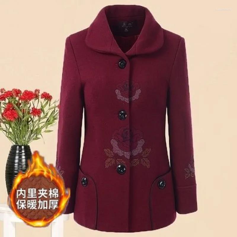 

Women's Wool 2022 Autumn Winter Woolen Coat Middle-Aged Elderly Outerwear Women Thick Embroidery Jackets Loose 5XL Ladies Jacket, Green