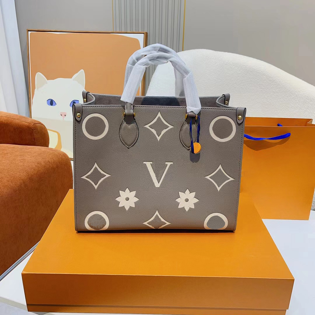 

ON THE GO Luxury Designer Women Fashion Shoulder Bag Handbag Double Handle Plain Classic Letter Tote Bags Interior Zipper Pocket Delicate Cross Body Handbags Totes, Color c