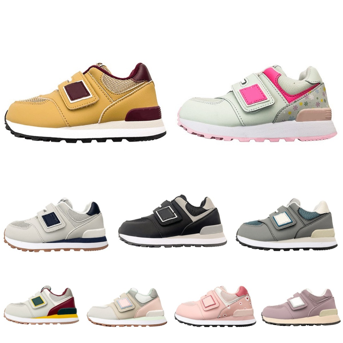 

designer kids shoes 574 boys nb sport kid children Sneaker toddlers girls youth infants hook & loop Black Yellow Trainers 2022 baby blue pink shoe