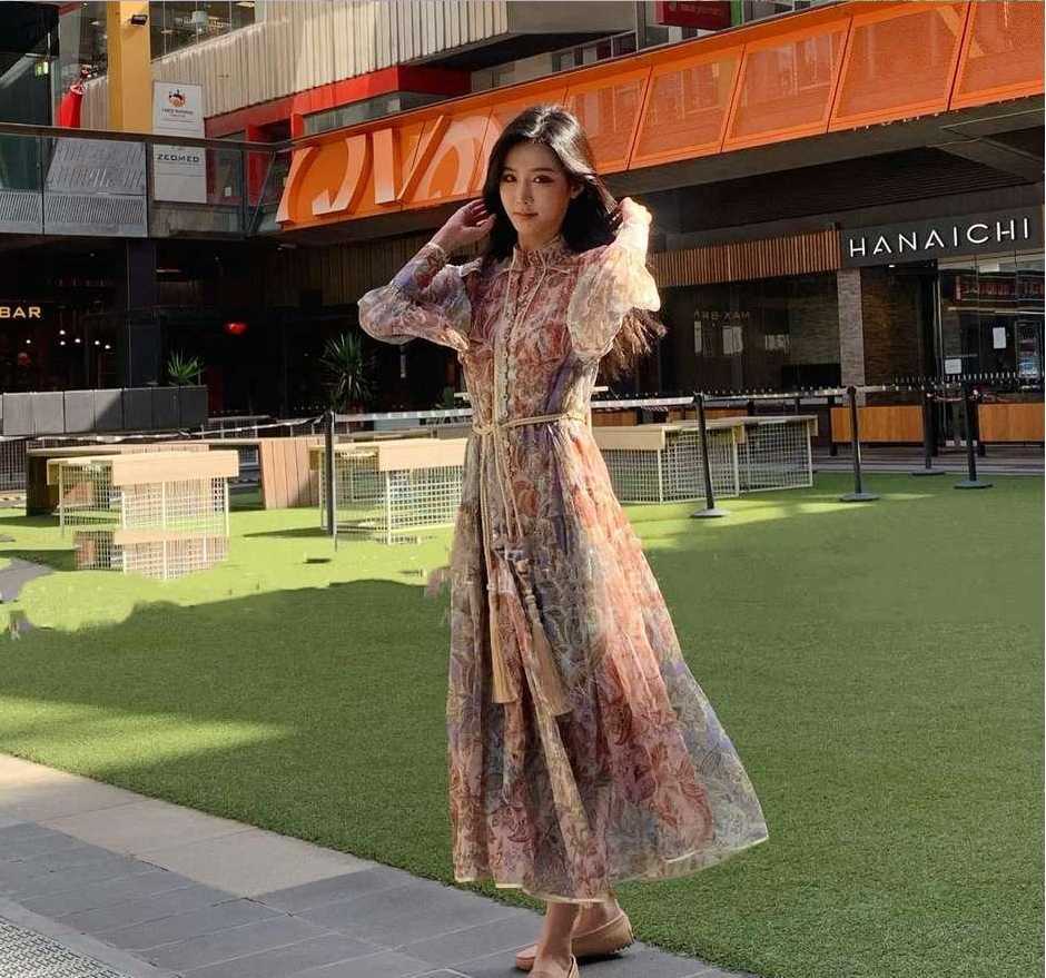 

Casual maxi Dress Vintage Women' Fairy Screen Print Autumn Long sleeves Sleeve Bohemian Long Dress Temperament Long Dress dresses, Khaki