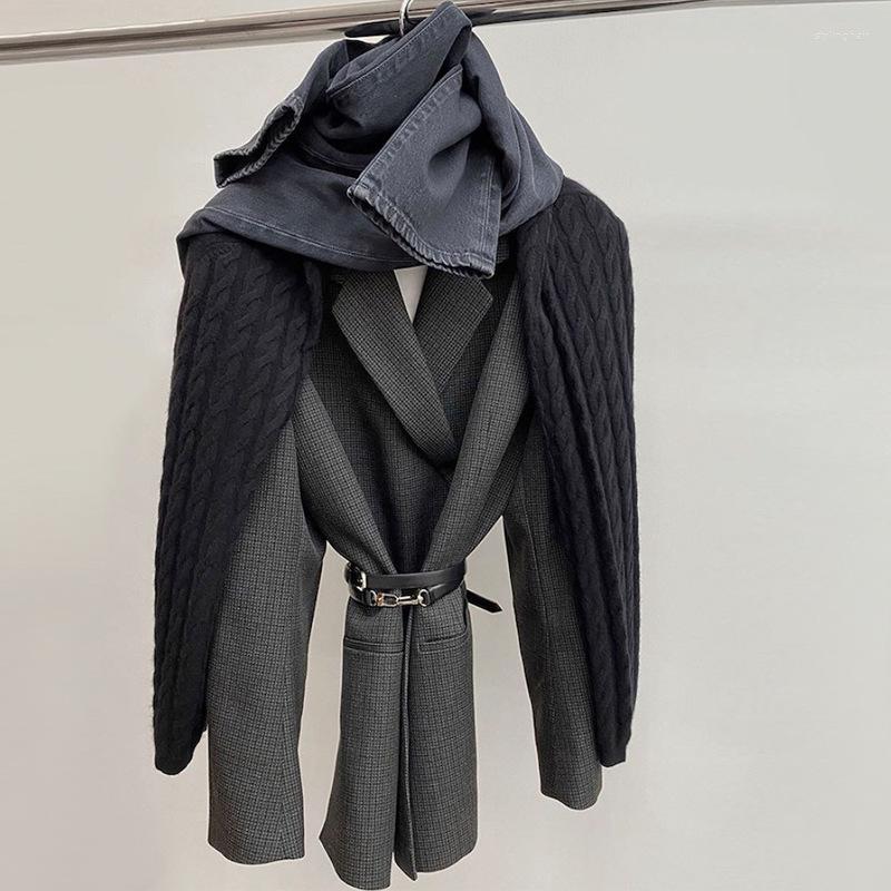 

Women's Suits Autumn And Winter Gray Check Wool Loose Profile Suit Jacket Women