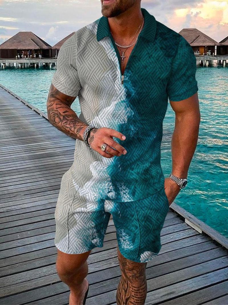

Men' Tracksuits Summer Mens Suit 3D Colored Printing Fashion Zipper Polo Shirt Creativity Sportswear Harajuku Clothes Casual Shorts 2 Piece, Sku-03-rtzrgf221412n