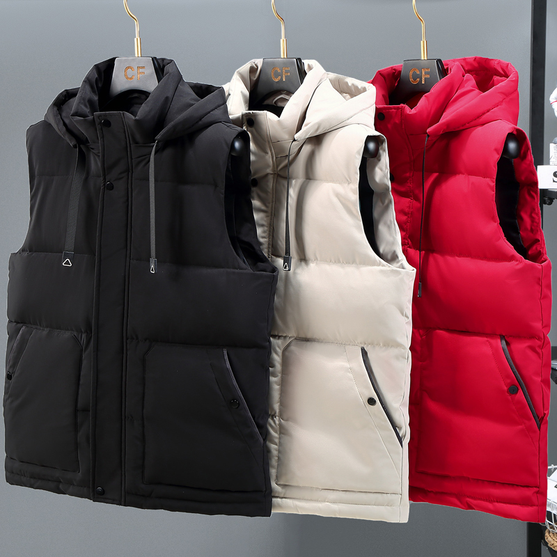 

Men's Vests Winter Men Thick Vest Hooded Warm Black Sleeveless Jackets for Men Streetwear Oversize Cotton Waistcoat Male Clothing 221202, Beige