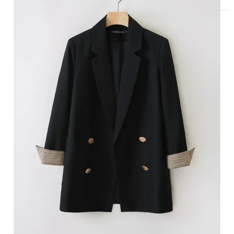 

Women' Suits 2022 Elegant Women Black Blazer Retro Fashion Patchwok Sleeveles Loose Chic Jacket Double Breasted Office Lady Workwear, Beige
