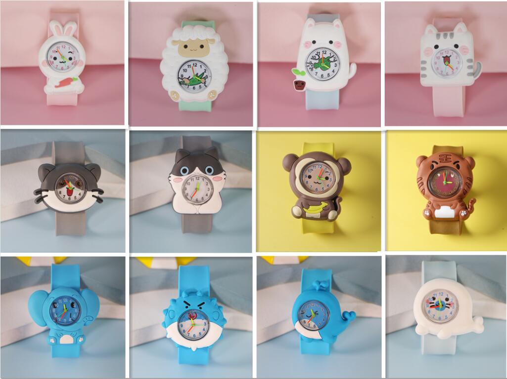 

Cartoon Style Slap Watch Cute 3D Cartoon Unicorn Elephant Fruit Animal For Boys Girls Gifts Kids Children Green Red Quartz Wrist Watches Clock, Leave a message about pattern number