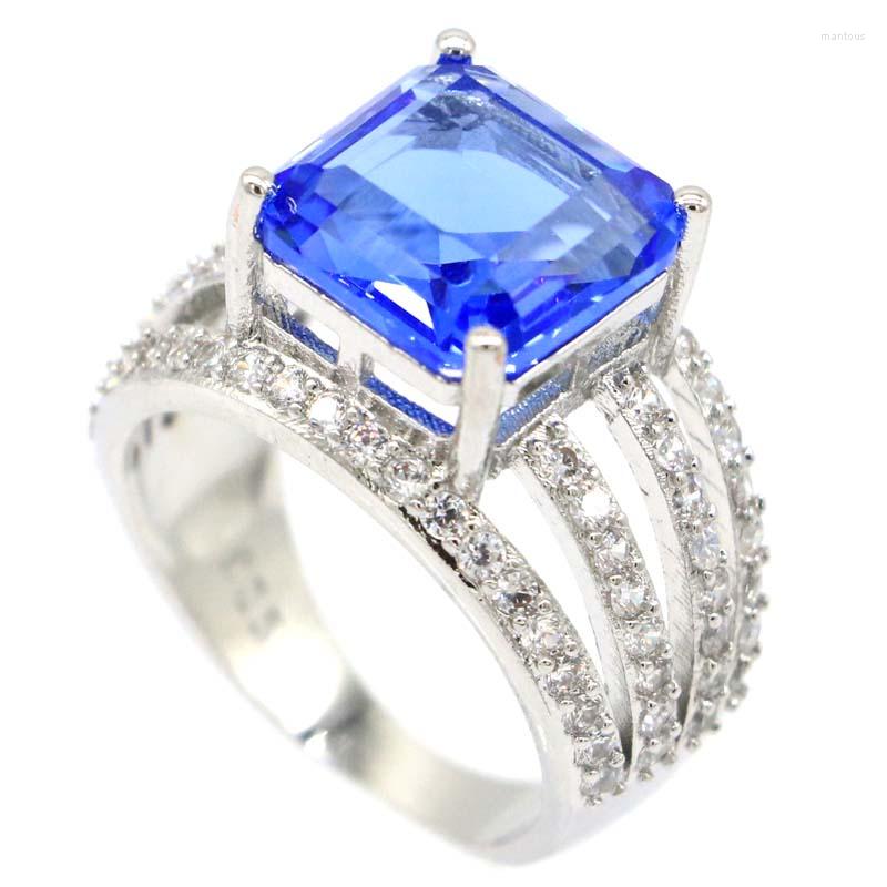 

Cluster Rings 21x13mm Princess Cut Violet Tanzanite Dark London Blue Topaz CZ Daily Wear 925 Silver Wholesale Drop