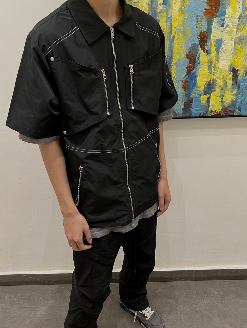 

Men's Casual Shirts -6XL 2022 Men Women's Clothing Original Zipper Flyer Nylon Short Sleeve Shirt Multi Pocket Jacket Plus Size, Black