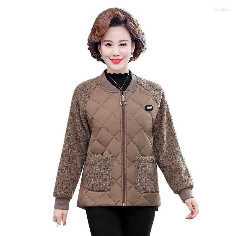 

Women's Trench Coats Women Cotton Coat 2022 Lamb Wool Jackets Outwear Female Autumn Winter Puffer Middle-Aged Elderly Mothers 5XL Jacket, Black