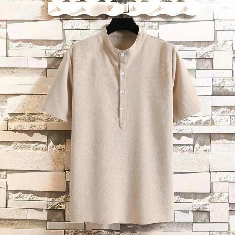 

Men's Casual Shirts Summer Shirt Solid Color Loose Anti-pilling Buttons Stand Collar Tops Long Sleeve Cotton Linen, Purple
