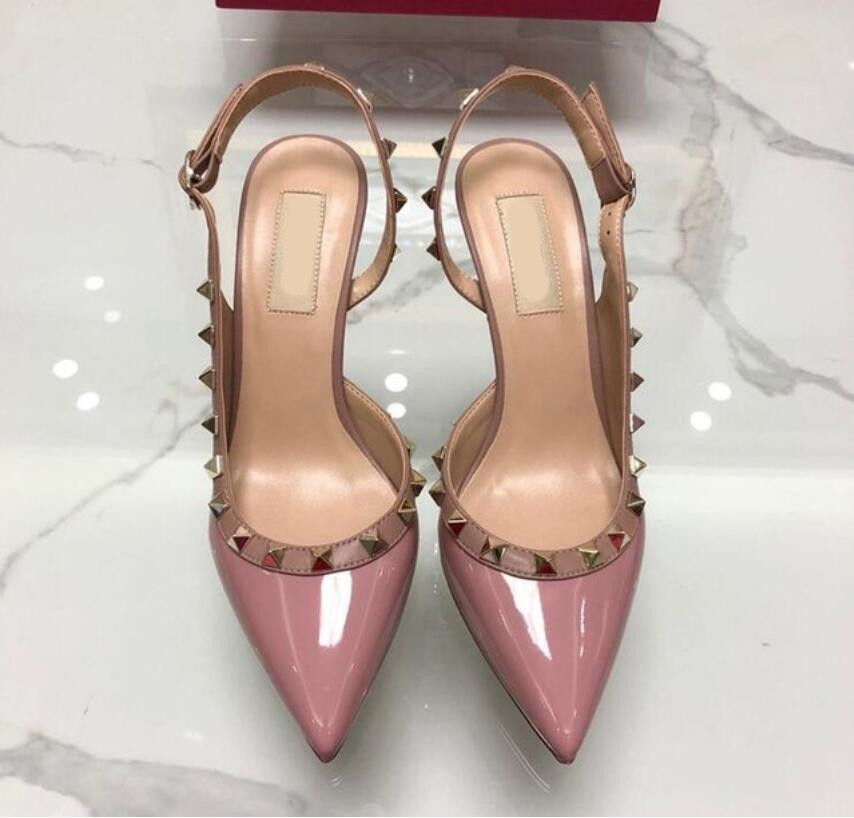 

Ladies Dress Sandals Shoes 10cm High Heels Lady Wedding Shoes Brand Summer Rivet Pointed Toe Leather Size 34-44 Plus, 10