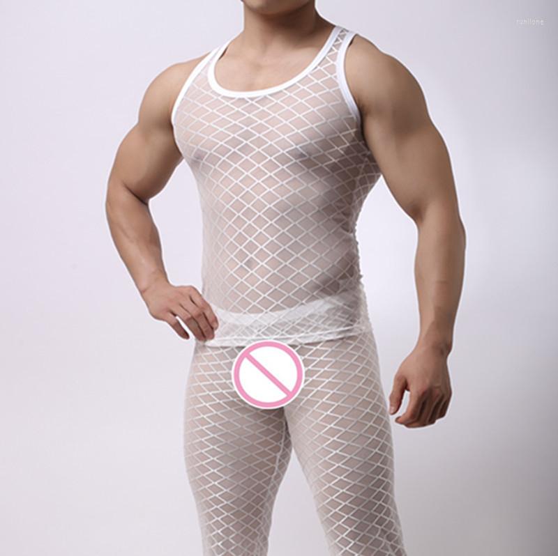 

Men's Tank Tops 2022 Fashion Brand Black Plaid Fishnet Man Sexy Fitness Funny Gay Male Bodybuilding Vest Undershirt Singlets