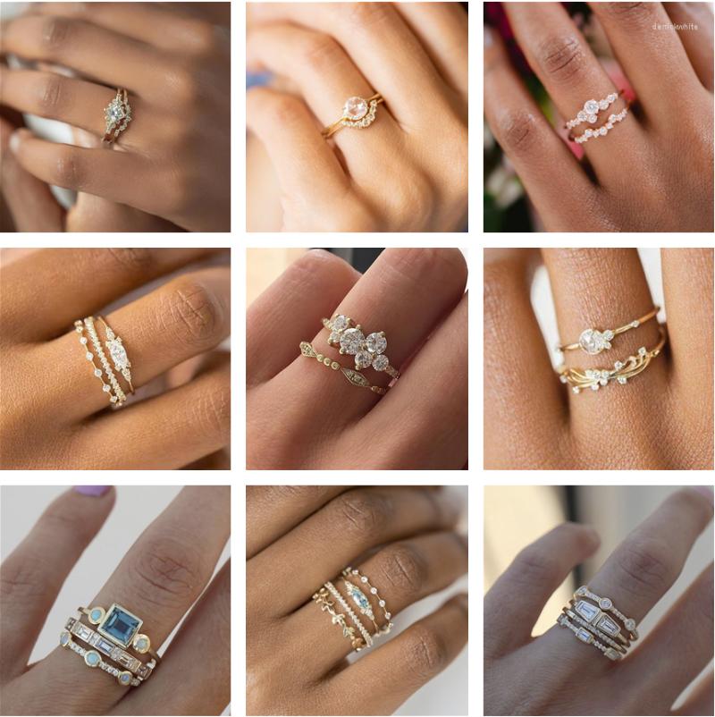

Cluster Rings Milan Girl Metal 2/3/4 Set Of Fashion Temperament Bride Wedding Inlaid Rhinestones Luxury Jewelry For Banquets