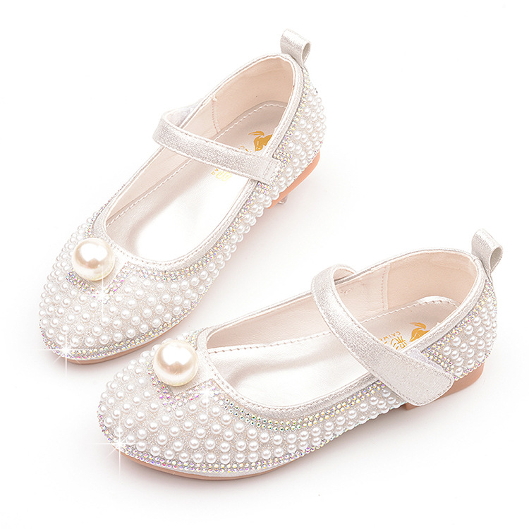 

Children's shoes full pearls spring and autumn girls' low heel princess shoes pearl tide flower gilrs' Kitten heels, Pink