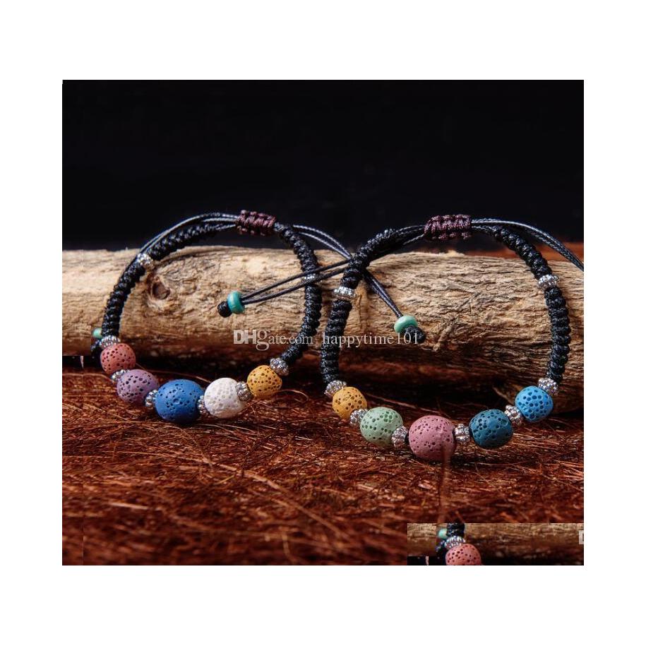 

Charm Bracelets 2 Styles Bohemian Colorized Natural Lava Stone Essential Oil Diffuser Bracelet Chromatic Aromthraphy Beads Bangle Wo Dhlac