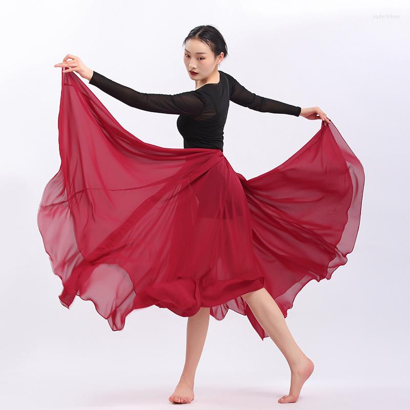 

Stage Wear Women Classical Folk Dance Practice Dress Belly 540 ° Big Swing Wine Red Chiffon Skirt Oriental Traditional Costume, Black top