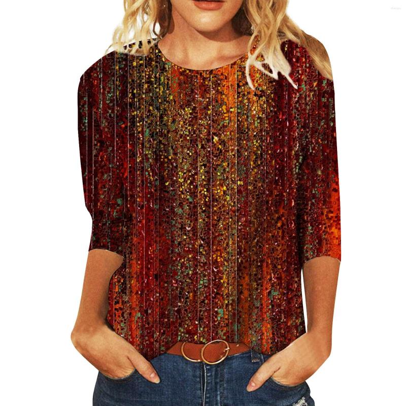 

Women' T Shirts Loose Tunic For Womens Casual Summer Tops Floral Three Quarter Sleeve Round Neck Tee Tech Apparel Mod Bod Women' Shirt, Blue