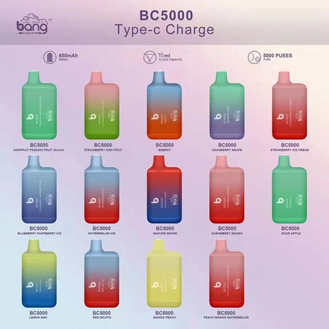 

Bang Bc5000 Disposable E Cigarette 5000 Puffs Vape 650mah 15ml per-filled cartridges pod 26 flavors Vaporizers 0% 5%