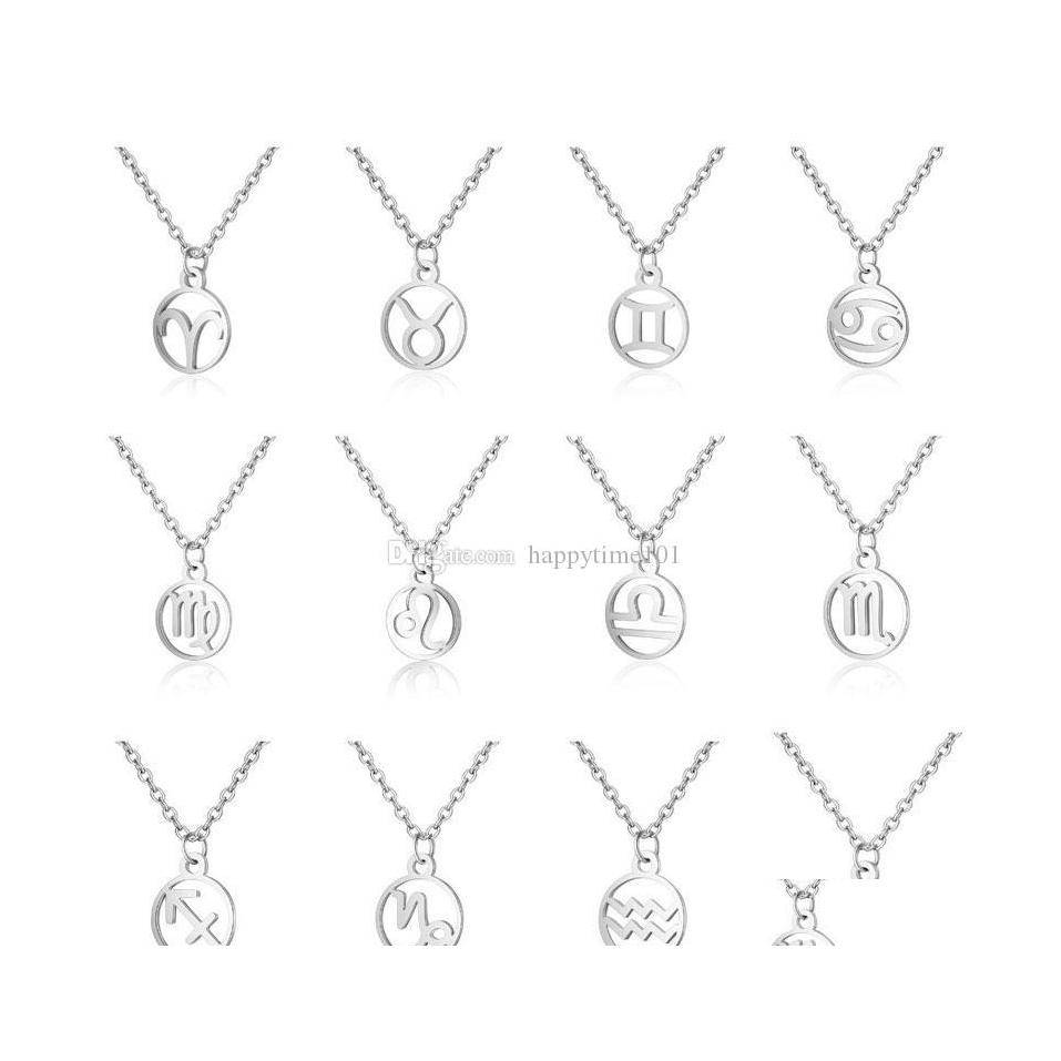 

Pendant Necklaces 12 Zodiac Stainless Steel Pendant Necklace Constellation Signs Necklaces Sier Chain For Women Men Jewelry Gift Dro Dhdbw