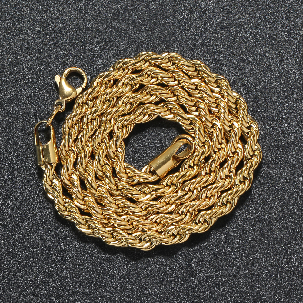 

Gold Chains Fashion Stainless Steel Hip Hop Jewelry 5mm Rope Chain Mens Necklace