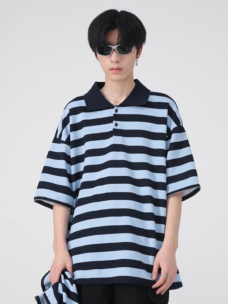 

Men' Hoodies Autumn Men' Sweatshirt Wear Korean Loose Stripe Turn-down Collar Removable 2023 Long Sleeve Male Tops 2A6691, Dark blue