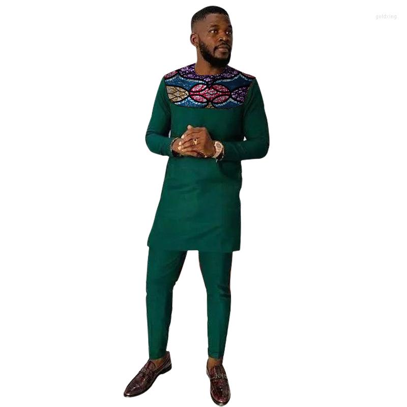 

Ethnic Clothing African Fashion Men's Suits Blackish Green/Print Mix Top And Pant Sets Male Wedding Outfits Original Design Customzied