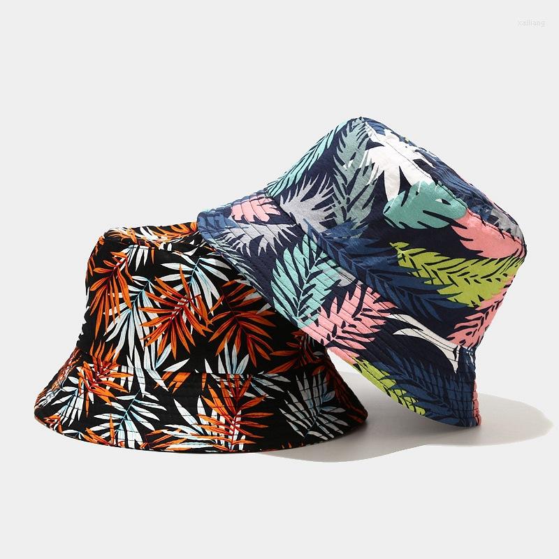 

Berets 2022 Four Seasons Cotton Palm Leaf Pattern Bucket Hat Fisherman Outdoor Travel Cap For Men And Women 289, Style 1