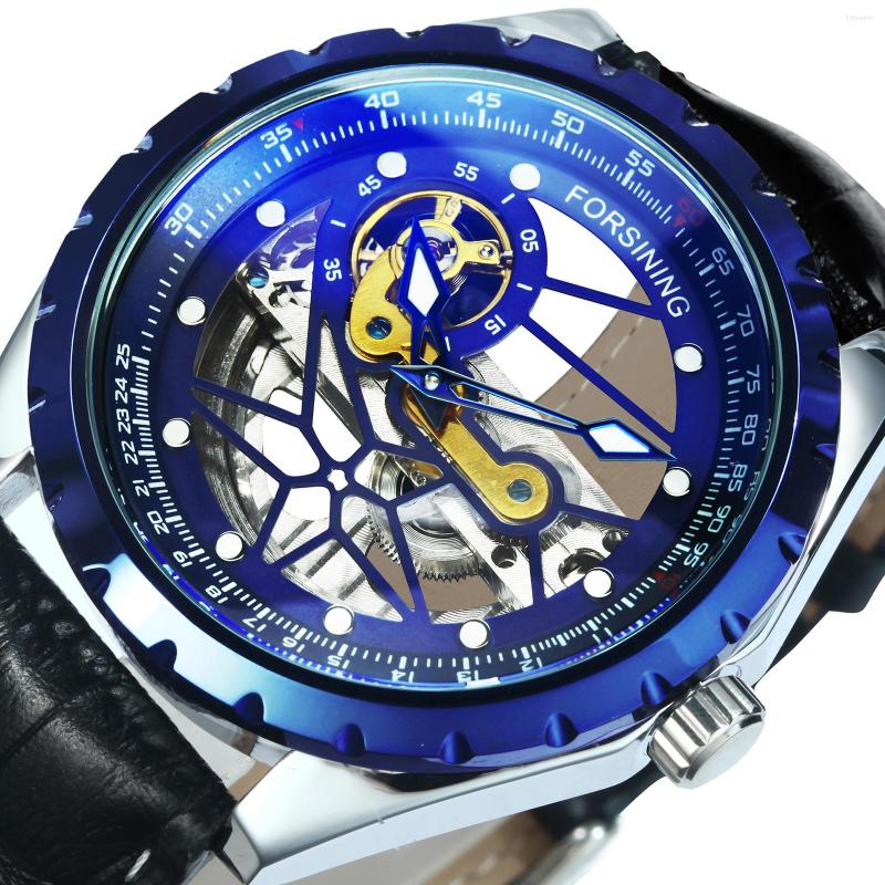 

Wristwatches Forsining Sporty Golden Bridge Watches Mens 2022 Mechanical Automatic Flying Tourbillon Watch Men Spider Skeleton Leather Strap, Black