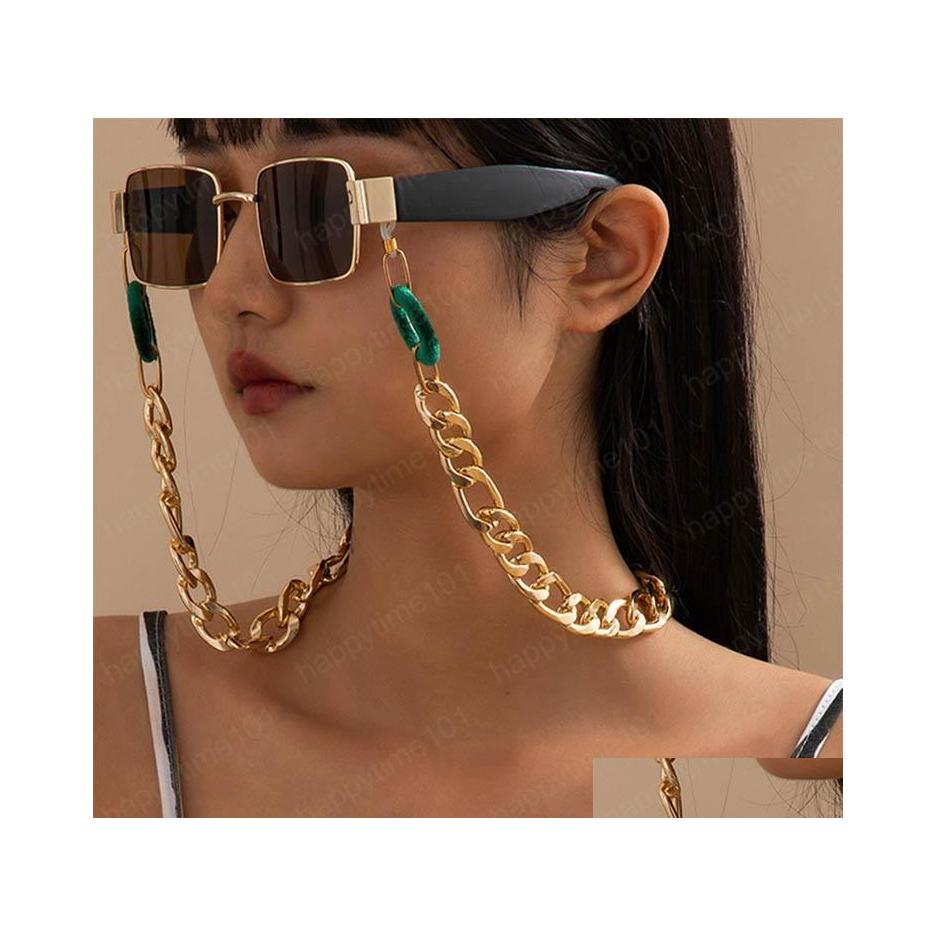 

Eyeglasses Chains Hiphop Trendy Green Flannel Thick Chain Glasses Link Exaggerated Hanging Neck Aluminum Sunglasses Rope Drop Delive Dhkmc