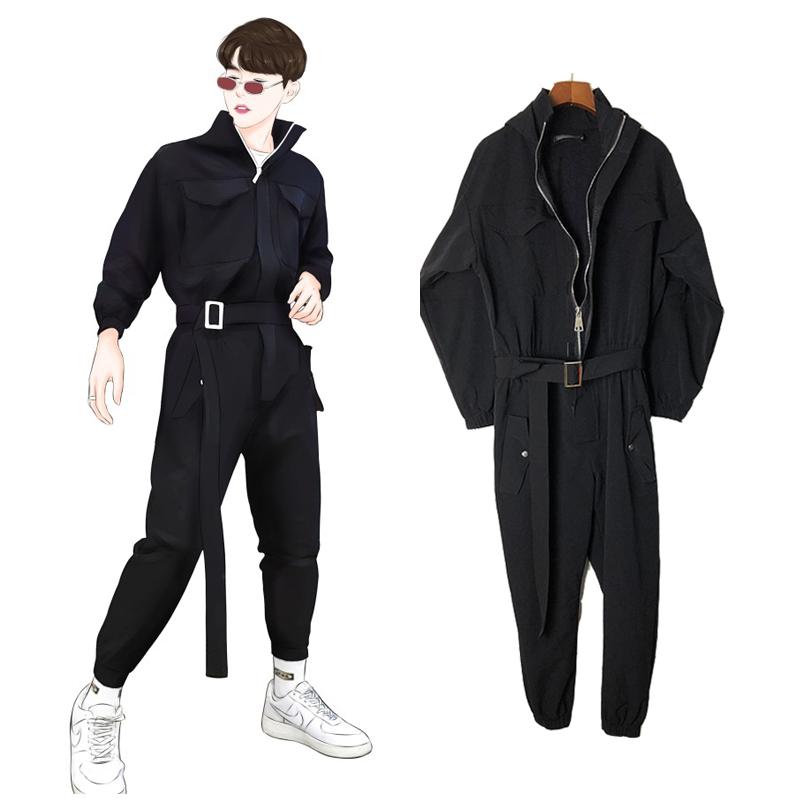 

Men' Tracksuits Mens Jumpsuit Joggers Long Sleeve Solid Black Rompers One Piece Zipper Cargo Overalls Casual Pants Male Streetwear Playsuit