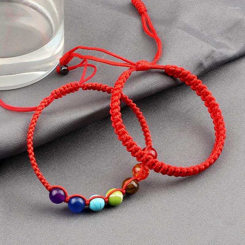

Strand 2Pcs 7 Chakra Knot Rope Bracelet Natural Stone Beads Bracelets Handmade Ethnic Tibetan Bracelet&Bangles Women Men Counple Jewery
