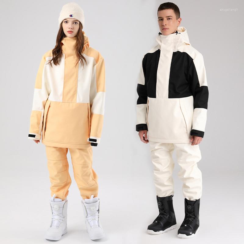 

Skiing Jackets Winter Sport Men Woman Snowmobile Set Fleece Jacket Pants Snowsuits Waterproof Female Mountain Ski Outfit Outdoor Tracksuit, Ivory