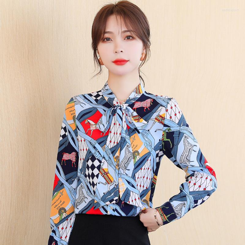 

Women' Blouses 2022 Spring Streamer Shirt Women' Long-sleeved Fashion Temperament Printing Loose Casual Top, Pink