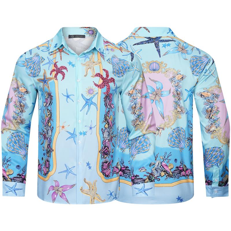 

Fashion designer slim shirt for men 3D MedusaS black gold floral print men's dress long sleeve business casual -XXXL#01, Customize