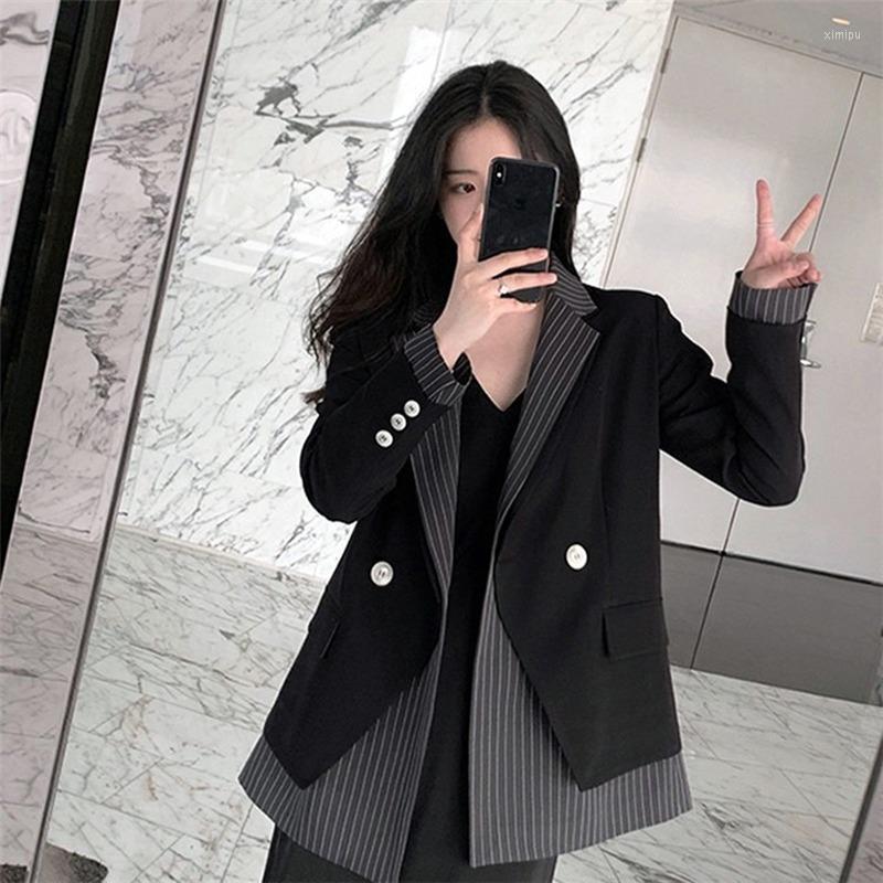

Women' Suits Fashion Women 2022 Autumn Spring Women' Blazers Plaid Double Breasted Pockets Formal Jackets Checkered Outerwear Tops, Black