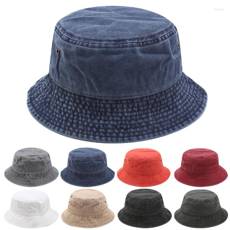 

Berets Unisex Fisherman Hats For Male INS Washed Jeans Plate Basin Hat Female Outdoor Fishing Solid Cotton Outing Sunscreen Sun